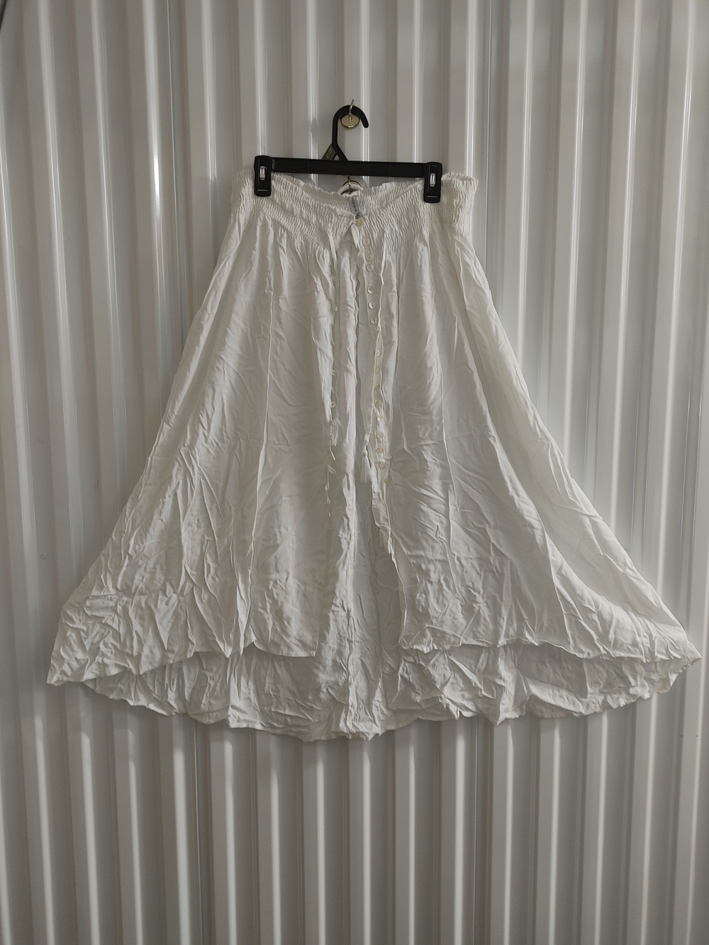 Raviya White Tiered Maxi Skirt with Button Front